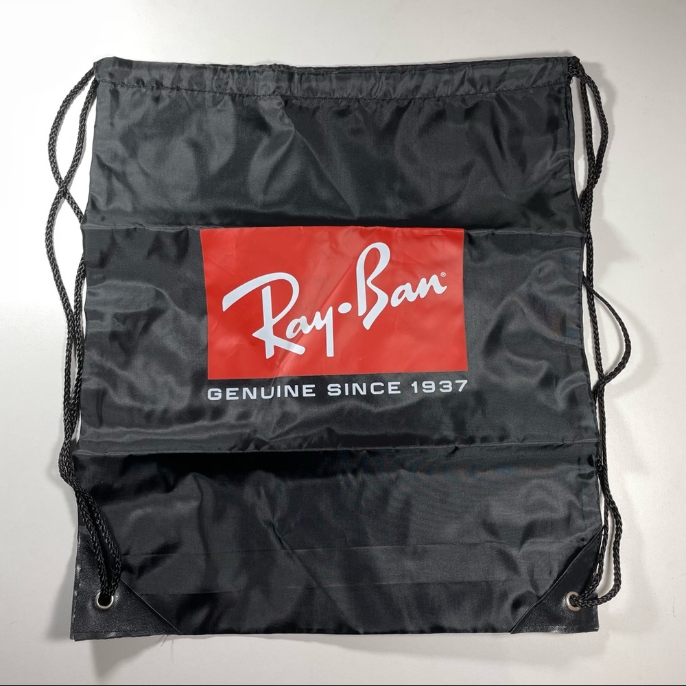 NWT Ray-Ban logo screen printed black drawstring backpack